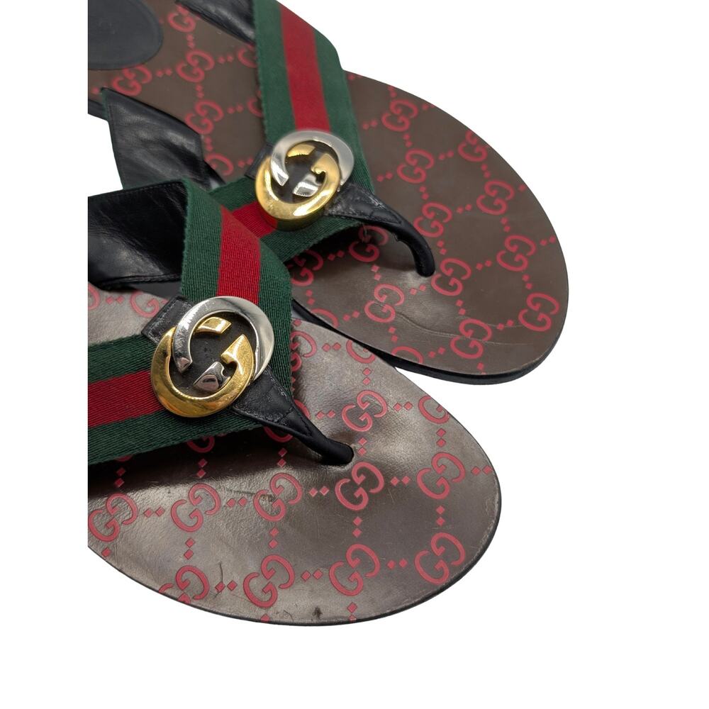 Gucci Kika Brown Red Monogram Interlocking GG Web Sandals Size 41 - Picture 3 of 7